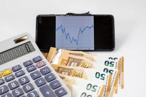 euro banknotes with calculator and graph photo