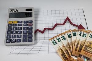 50 euro banknotes with graphs and calculator photo