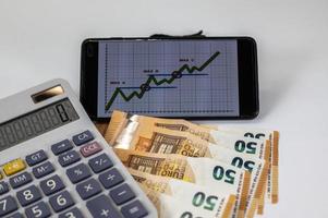 euro banknotes with calculator and graph photo