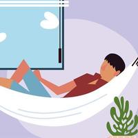 guy resting on hammock next at window in the room vector