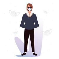 man wearing sunglasses and medical mask avoid coronavirus covid 19 vector