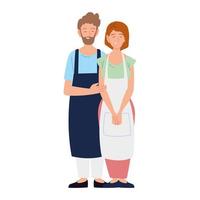 man and woman sellers with apron on white background vector