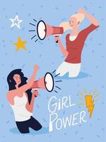 girl power, women activists fight for rights with megaphone vector