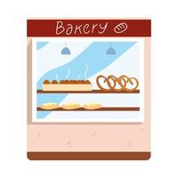 bakery facade store with baked bread and pretzels vector