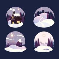 winter landscape in a round frames snowy day in mountains with forest vector