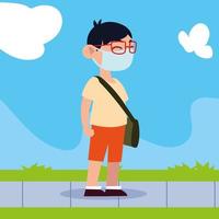 back to school for new normal, student cute boy with mask and bag vector