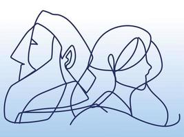 mature man and woman profile continuous line style vector