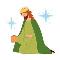 nativity, manger melchior wise king with gift cartoon vector