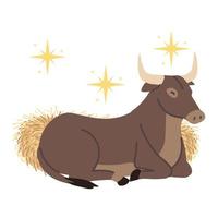 nativity, manger ox animal cartoon vector