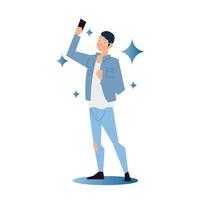 man standing using smartphone taking selfie vector