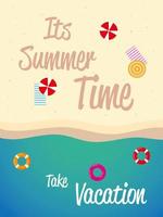 summer vacation travel, top view beach sand with float and towels vector