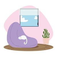 habitación de casa gato durmiendo en una silla junto a la ventana vector