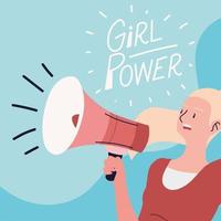 girl power, blonde woman speaking with megaphone vector