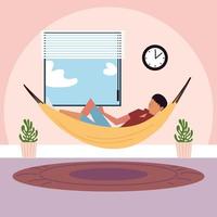 young man lying on hammock in the room vector