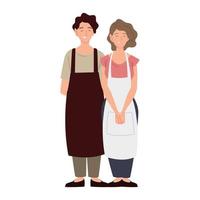 couple the sellers characters wearing apron vector