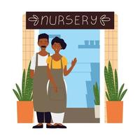 couple with apron in front of their nursery vector