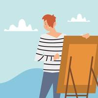 man with canvas painting outdoor activity vector