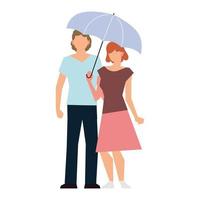 couple with umbrella walking activity outdoor vector
