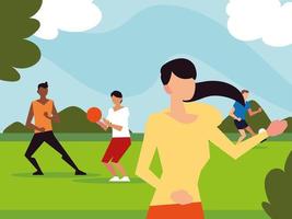 people in the park, practicing different exercises activity outdoor vector