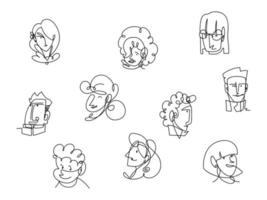 set icons faces men and women continuous line, isolated design vector