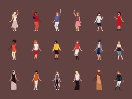 diverse female characters equality on brown background vector