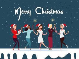 christmas people, greeting card, women together season winter celebration vector