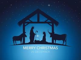 nativity, traditional manger with holy family and animals, gradient background vector