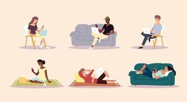 people at home working lifestyle and relaxation, indoor activities vector