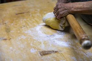 detail roll out the dough with a rolling pin photo