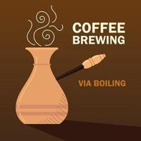 coffee brewing methods, turkish cezve boiling hot beverage, dark background vector