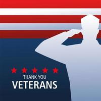 happy veterans day, silhouette soldier saluting and flag vector