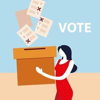 election day, woman holding cardboard box with ballots vector
