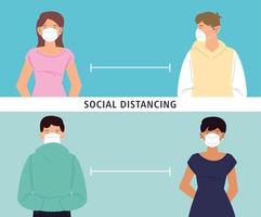 distanciamiento social, manténgase alejado de las personas o entre sí, durante el coronavirus covid 19 vector