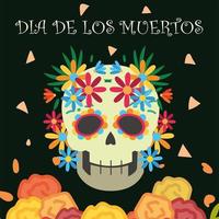 día de muertos, flores decorativas en celebración mexicana de calaveras de azúcar vector