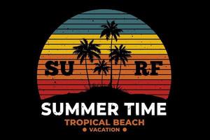 T-shirt summer time tropical beach surf retro style vector