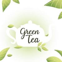 té verde con olla y hojas de diseño vectorial vector