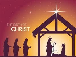 nativity, manger scene holy family three wise men and star vector