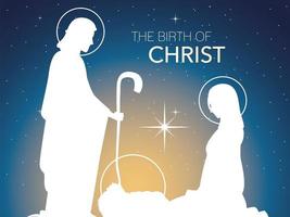 nativity, traditional celebration manger holy family in silhouette and gradient background vector