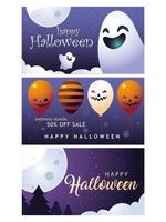 Feliz temporada de compras de halloween conjunto de banners diseño vectorial vector