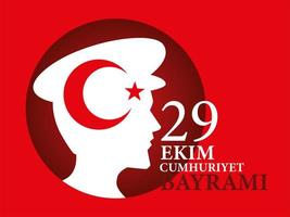29 ekim cumhuriyet bayrami con silueta de hombre ataturk turco en diseño vectorial de círculo vector