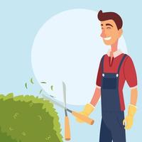 gardener man cartoon with overall pliers and shrub vector design