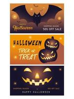 Feliz temporada de compras de halloween colección de banners diseño vectorial vector