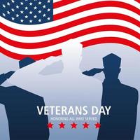 happy veterans day, american soldiers and flag patriotism vector