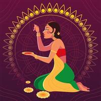 happy bhai dooj and indian woman cartoon with bowl vector design