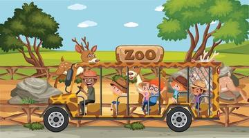 Safari scene with children watching deer group vector