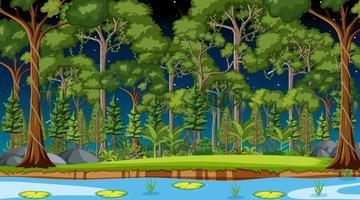 River flow through the forest scene at night vector