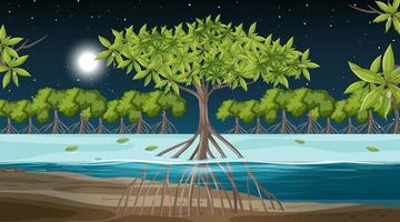 Mangrove forest landscape scene at night vector