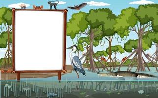 Banner vacío en la escena del bosque de manglares con animales salvajes vector