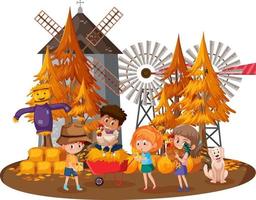 Farmer house with children on white background vector