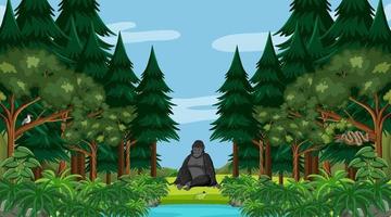 Rainforest or tropical forest at daytime scene with a gorilla vector